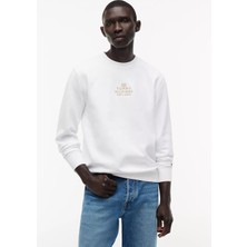 Tommy Hilfiger Erkek Normal Kalıp Yuvarlak Yakalı Logo Işlemeli Pamuklu Uzun Kollu Beyaz Sweatshirt MW0MW43221-YBR