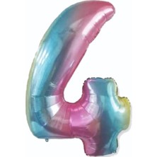Parti Dükkanı 34 Inç 4 Rakam Gökkuşağı Rainbow Renk Folyo Balon 76 cm Helyum Uyumlu Büyük Boy Doğum Günü Parti Balonu