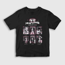 Presmono Unisex Çocuk Siyah Class Yearbook K-Pop Ive T-Shirt