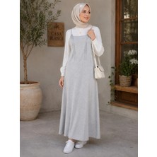 El Moda Kadın Gri Melanj 2 Iplik Askılı Ayarlanabilir Jile Elbise