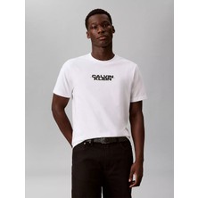 Calvin Klein Erkek Regular Fit Yuvarlak Yakalı Önü ve Arkası Logo Baskılı Pamuklu Kısa Kollu Beyaz T-Shirt LV04RG834G-YAF