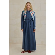 HE-QA Nervür Motifli Liyosel Abaya Kot Mavi