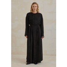 HE-QA Nervür Motifli Liyosel Abaya Siyah