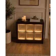 Aura Glowbrick Led’li Ahşap Cam Tuğla Yan Sehpa