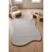 Saraz Halı Puffy Amorf Peluş Halı Kaymaz Taban Yumuşak Organik Şekilli Dekoratif Halı Gri