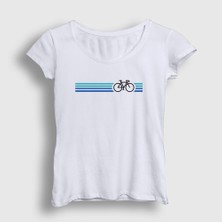 Presmono Kadın Beyaz Stripes Bike Hediye Bisiklet T-Shirt