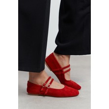Nişantaşı Shoes James Kırmızı Süet Deri Düz Taban Kadın Babet