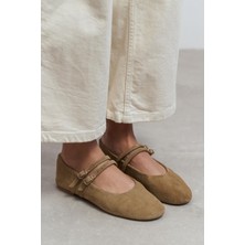 Nişantaşı Shoes James Rome Bej Süet Deri Düz Taban Kadın Babet