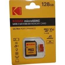 Kodak 128GB Micro Sd Uhs-I U3/V30/A1 Red Kart + Adaptör