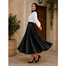 El Moda Kadın Ribanalı Şort Astarlı Saten Tam Daire Mevlana Etek