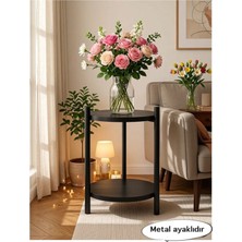 RetoDesign 2 Raflı Siyah Yuvarlak Çiçeklik ve Sehpa 2202