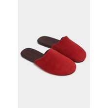 Nişantaşı Shoes Modi Kırmızı Süet Deri Düz Taban Kapalı Kadın Terlik
