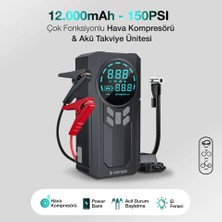 Kensa Hp-10 Çok Fonksiyonlu Hava Kompresörü / Akü Takviye Cihazı / Powerbank / El Feneri 120 Mah 150 Psı