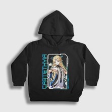 Presmono Unisex Çocuk Siyah Cartethyia Wuthering Waves Kapüşonlu Sweatshirt