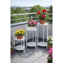 RetoDesign 3 Boy Beyaz Metal Tepsili Çiçeklik, Çiçek Rafı 1496