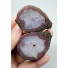 Healcrystal Magenta Kırmızılı Mor Quartz Çekirdekli Siyah Deniz Akik Çifti