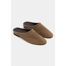 Nişantaşı Shoes Liza Rome Bej Hakiki Iç-Dış Deri Süet Düz Taban Kadın Loafer Terlik