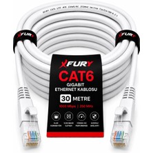 Fury Cat6 Ethernet Kablosu 30 Metre RJ45 Lan Internet Modem Router Bilgisayar Kablosu