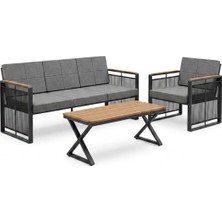 Upstyle Maris Bahçe Balkon Oturma Takımı | Metal Karkas, 3+1 Koltuk, Teak Masa