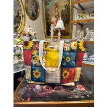 elisss bag Çiçek Desenli Kadın Çanta, Piknik Çantası, Lunchbag, Bebek Çantası, Plaj Çantası %100 Pamuk