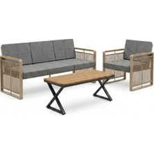 Upstyle Maris Bahçe Balkon Oturma Takımı | Metal Karkas, 3+1 Koltuk, Cappucino Gri
