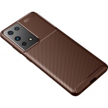 Galaxy S21 Ultra Kılıf Auto Focus Karbon Kapak - Kahverengi