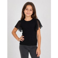 Ugly Duck 05-14 Yaş Omuz Tüllü T-Shirt - Siyah