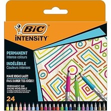 Uravas Store Bic Intensity Permanent Kalıcı Markör 24'lü Kutu, 24 Canlı Renk, Kauçuk Tutaç, Hızlı Kuruma, H