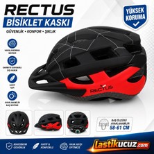 Rectus Bisiklet Kaskı Y-48 (Kırmızı Siyah Yetişkin Vizörlü LED Işıklı Beden 58/61)