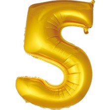 Parti Dükkanı 34 Inç Gold 5 Rakam Folyo Balon 76 cm Helyum Uyumlu Altın Renk Doğum Günü Balonu 5 Yaş, 15, 25, 35, 45, 50, 55 Yaş Parti Süsü