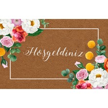Türkeli Kapı Önü Paspası Kaymaz Ağır Tabanlı Gül,çiçek Desen Hoş Geldiniz Dekoratif (45X70 Cm) Kod T2