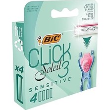 Uravas Store Bic Soleil Click Sensitive 4'lü Yedek Kadın Tıraş Bıçağı (3 Bıçak), Oynar Başlıklı, Aloe Vera