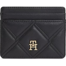 Tommy Hilfiger Kadın Metalik Th Logolu Dikiş Detaylı Suni Deri Siyah Kartlık AW0AW18700-BDS