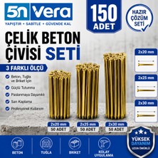 5n Vera Çelik Beton Çivisi Seti 150 Adet | 2X20 Mm, 2X25 Mm, 2X30 mm | 3 Farklı Ölçü | Beton, Tuğla ve Briket Için