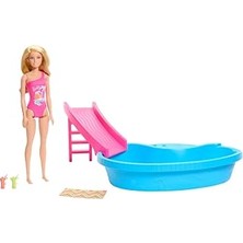 Uravas Store Barbie Bebek ve Havuz Oyun Seti Barbie Bebek ve Havuz Oyun Seti, Sarışın Bebek, Havuz, Kaydırak, Ha
