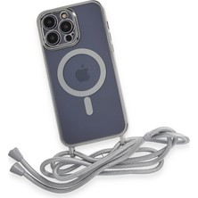 iPhone 14 Pro Kılıf Divo Lazer Askılı Magsafe Kapak - Gümüş