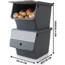 Füme 2'li 33 Lt Modubox Kayar Kapaklı Saklama Kabı & Patates Soğan Kovası & Erzak Kutusu
