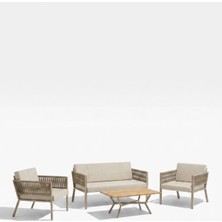 Upstyle Lido Bahçe & Balkon Oturma Takımı | Metal Karkas, 2+2 Koltuk, Teak Sehpa