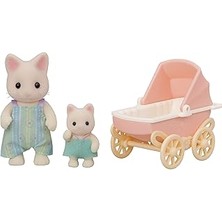 Uravas Store Sylvanian Families Epoch Çiçekli Kedi Baba ve Bebek Arabası Seti, Oyuncak