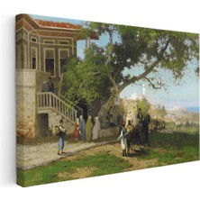 Kanvas Tablo Osmanlı Köşk Bahçesi Atlı Ziyaret Sahnesi Ev Ofis Duvar Dekoru 35 x 50 Kanvas Tablo 1