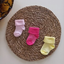 Mars Baby Kız Bebek Pembe Fuşya Sarı 3lü Kıvrık Soket Çorap