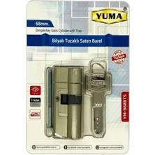 Yuma 68 mm Bilyalı Tuzaklı Saten Barel Kapı Kilit Göbeği Anahtarlı Silindir