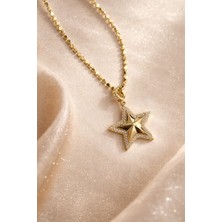 Owentis Gold Taşlı Yıldız Uçlu Uzun 60 cm Seraph Kolye -Kararma Yapmaz-