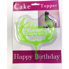 Uravas Store Happy Birthday Yazılı Yeşil Dallı Pasta Kek Çubuğu