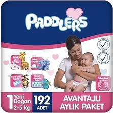 Uravas Store Paddlers Yenidoğan Bebek Bezi 1 Numara (2-5 Kg) 192 Adet – Aylık Paket