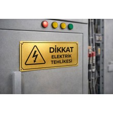 Outdoor One Dikkat Elektrik Tehlikesi Gold Metal Uyarı Levhası 10x25 cm – Endüstriyel