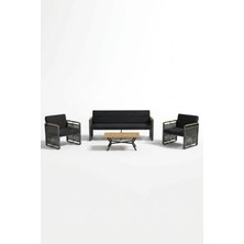 Upstyle Maris Bahçe Balkon Oturma Takımı | Metal Karkas, 3+1 Koltuk, Antrasit Siyah