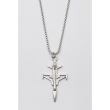 IDR F-5 Tiger Jet Uçağı Kolye - Örme İthal Zincirli Unisex Gümüş Kaplama Havacılık Takısı - 60 cm