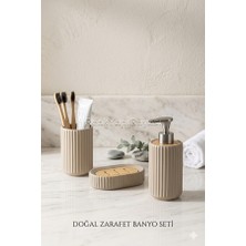 Seramik-Bambu 3 Parça Banyo Seti Katı-Sıvı Sabunluk Diş Fırçalığı Banyo Seti