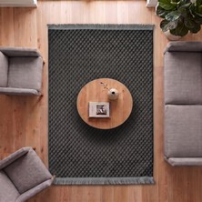 Derya Home Koridor Eva Antrasit Kabartmalı Peluş Halı Saçaklı